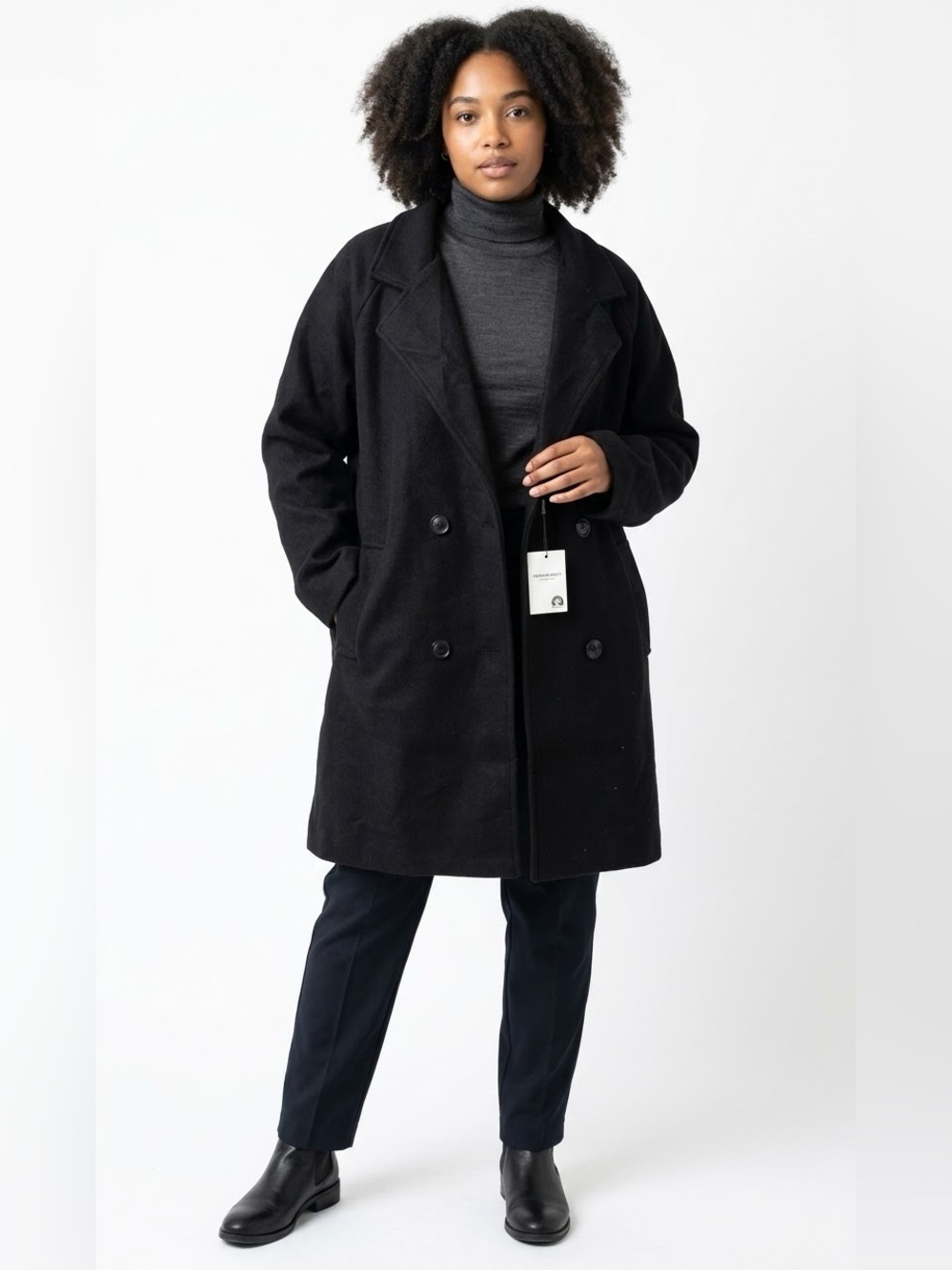 Black Double-Breasted Women's Coat